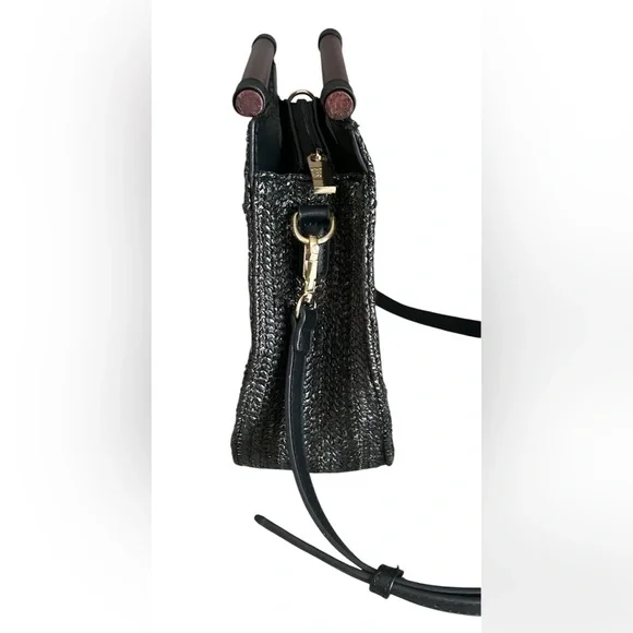 Handbag Republic Black Vegan Woven 2 Way Crossbody/Satchel Removeable Strap - Picture 3 of 9